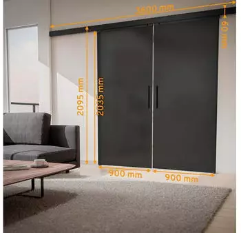 Inova Glasschiebet&uuml;r Schwarz Vollfl&auml;chig Satiniert 1800 x 2035 mm Komplettset mit Stabgriff inkl. 2Seitiger Softclose