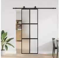 vidaXL Schiebet&uuml;r mit Beschlag Schwarz 76x205 cm Hartglas