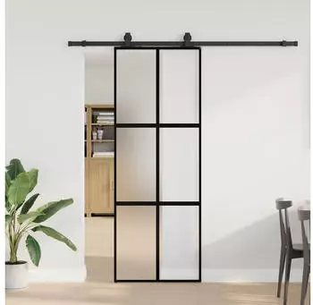 vidaXL Schiebet&uuml;r mit Beschlag Schwarz 76x205 cm Hartglas 3375880