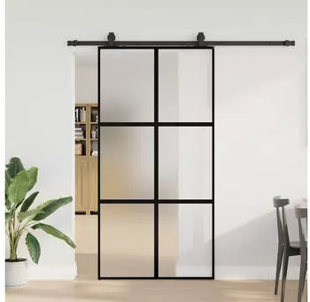 vidaXL Schiebet&uuml;r mit Beschlag Schwarz 102,5x205 cm Hartglas 3375882
