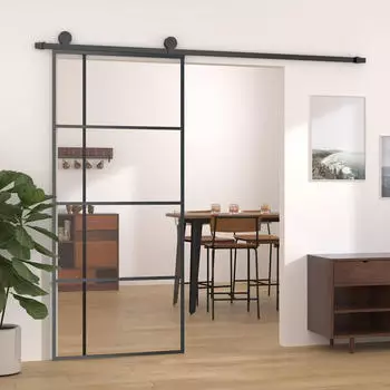 vidaXL Schiebet&uuml;r ESG-Glas und Aluminium 90x205 cm Schwarz 151682