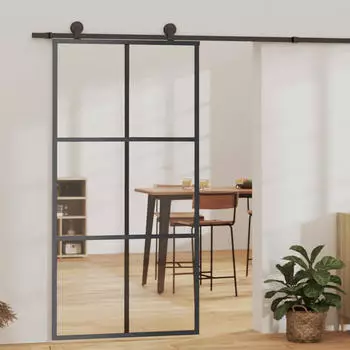 vidaXL Schiebet&uuml;r ESG-Glas und Aluminium 102x205 cm Schwarz 151013