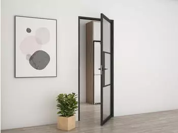 Inova Loft Glastür 834 x 1972 mm Satiniert 3 Felder DIN Rechts Komplettset Beschlag in Schwarz mit Türklinke und Schloss