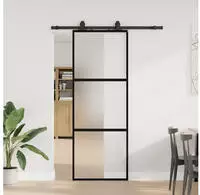vidaXL Schiebet&uuml;r mit Beschlag Schwarz 76x205 cm Hartglas