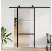 vidaXL Schiebet&uuml;r mit Beschlag Schwarz 90x205 cm Hartglas