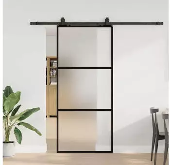 vidaXL Schiebet&uuml;r mit Beschlag Schwarz 90x205 cm Hartglas 3375955