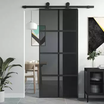 vidaXL Schiebet&uuml;r Schwarz 90x205 cm Hartglas und Aluminium 155226