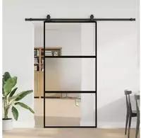 vidaXL Schiebet&uuml;r mit Beschlag Schwarz 102,5x205 cm Hartglas