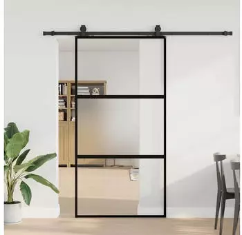 vidaXL Schiebet&uuml;r mit Beschlag Schwarz 102,5x205 cm Hartglas 3375959