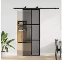 vidaXL Schiebet&uuml;r mit Beschlag Schwarz 76x205 cm Hartglas