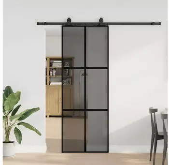 vidaXL Schiebet&uuml;r mit Beschlag Schwarz 76x205 cm Hartglas 3375886