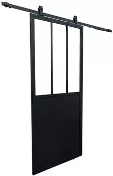 Inova Loft Glasschiebetür 900 x 2150 mm 3 Felder Kickplatte Satiniertes Glas Komplettset aus Stahl in Schwarz inkl. 2Seitiger Softclose