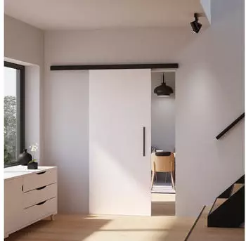 Inova Holzschiebet&uuml;r Wei&szlig; 1025 x 2200 mm Komplettset Schwarz mit Griffstab inkl. 2Seitiger Softclose