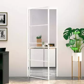 vidaXL Innent&uuml;r Wei&szlig; 83x201,5 cm Hartglas und Aluminium Schlank 153667