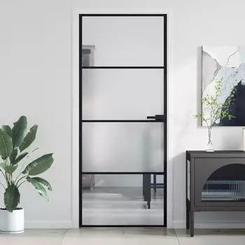 vidaXL Innent&uuml;r Schlank Schwarz 83x201,5 cm Hartglas und Aluminium 155118