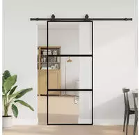 vidaXL Schiebet&uuml;r mit Beschlag Schwarz 90x205 cm Hartglas