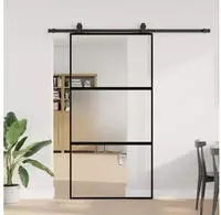 vidaXL Schiebet&uuml;r mit Beschlag Schwarz 102,5x205 cm Hartglas