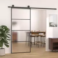 vidaXL Schiebet&uuml;r ESG-Glas und Aluminium mattiert 90x205 cm Schwarz