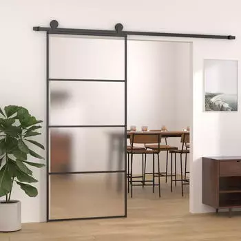 vidaXL Schiebet&uuml;r ESG-Glas und Aluminium Mattiert 90x205 cm Schwarz 151659