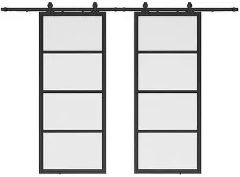 Inova Loft Glasschiebet&uuml;r Satiniert 4 Felder 1800 x 2150 mm Komplettset aus Stahl in Schwarz inkl. 2Seitiger Softclose
