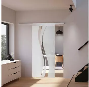 Inova Glasschiebet&uuml;r Wellenf&ouml;rmig Satiniert 880 x 2035 mm Komplettset mit Griffmuschel inkl. 2Seitiger Softclose