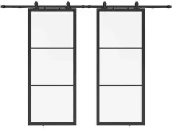 Inova Loft Glasschiebet&uuml;r 1760 x 2035 mm 3 Felder Komplettset aus Stahl in Schwarz inkl. 2Seitiger Softclose
