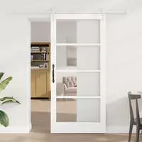 vidaXL Schiebet&uuml;r Wei&szlig; 93 x 202 cm Massivholz Kiefer und Glas