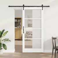 vidaXL Schiebet&uuml;r Wei&szlig; 93 x 202 cm Massivholz Kiefer und Glas