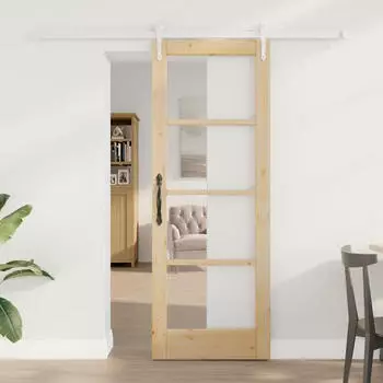 vidaXL Schiebet&uuml;r Braun 73,5x198,5cm Holz und Metall