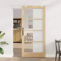 vidaXL Schiebet&uuml;r Natur 93 x 202 cm Massivholz Kiefer und Glas