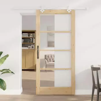vidaXL Schiebet&uuml;r Massivholz Kiefer und Glas 93x202cm (3332231)
