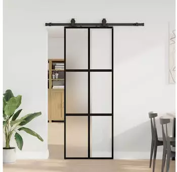 vidaXL Schiebet&uuml;r mit Beschlag Schwarz 76x205 cm Hartglas 3375914