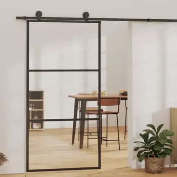 vidaXL Schiebet&uuml;r ESG-Glas und Aluminium 102x205 cm Schwarz 151010