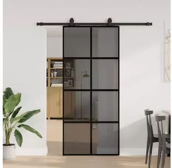 vidaXL Schiebet&uuml;r mit Beschlag Schwarz 90x205 cm Hartglas 3375836
