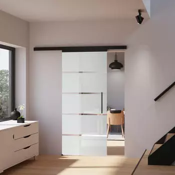 Inova Glasschiebet&uuml;r Blockstreifen 900 x 2035 mm Komplettset Schwarz mit Stabgriff inkl. 2Seitiger Softclose