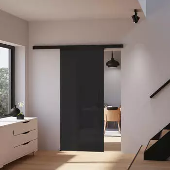 Inova Glasschiebet&uuml;r Schwarz Vollfl&auml;chig Satiniert 900 x 2035 mm Komplettset mit Stabgriff inkl. 2Seitiger Softclose