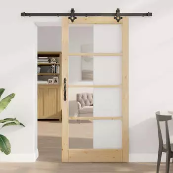 vidaXL ORKDAL Schiebet&uuml;r Massivholz & Glas, Natur/Schwarz, 93x202cm (3332175)