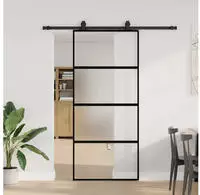vidaXL Schiebet&uuml;r mit Beschlag Schwarz 90x205 cm Hartglas