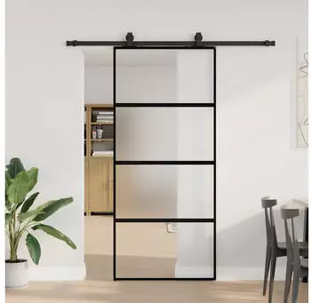 vidaXL Schiebet&uuml;r mit Beschlag Schwarz 90x205 cm Hartglas 3375830