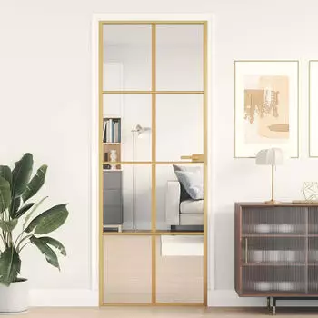 vidaXL Innent&uuml;r Schlank Golden 76x201,5 cm Hartglas und Aluminium 155140