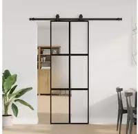 vidaXL Schiebet&uuml;r mit Beschlag Schwarz 76x205 cm Hartglas