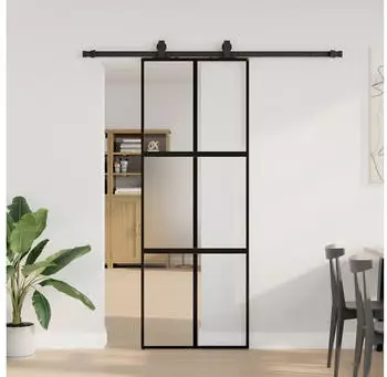 vidaXL Schiebet&uuml;r mit Beschlag Schwarz 76x205 cm Hartglas 3375823