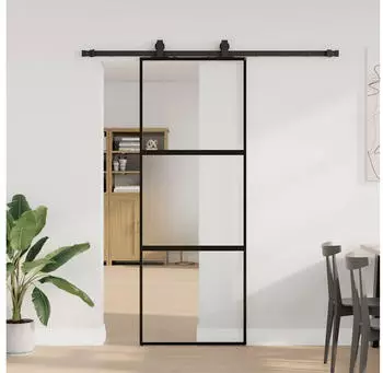 vidaXL Schiebet&uuml;r mit Beschlag Schwarz 76x205 cm Hartglas 3375817