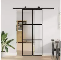 vidaXL Schiebet&uuml;r mit Beschlag Schwarz 90x205 cm Hartglas