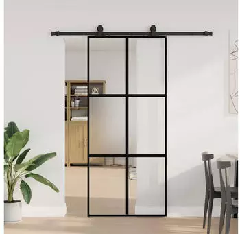 vidaXL Schiebet&uuml;r mit Beschlag Schwarz 90x205 cm Hartglas 3375824