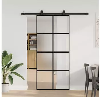 vidaXL Schiebet&uuml;r mit Beschlag Schwarz 90x205 cm Hartglas 3375833