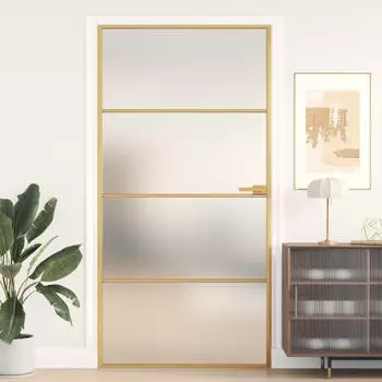 vidaXL Innent&uuml;r Schlank Golden 102,5x201,5 cm Hartglas und Aluminium 155139