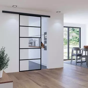 Inova Glasschiebet&uuml;r Klar Schwarze Streifen 1025 x 2200 mm Komplettset mit Stabgriff inkl. 2Seitiger Softclose