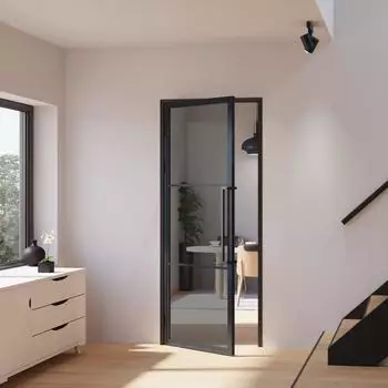 Schulte Loftstyle Zimmertür Komplettset Grauglas Stahlzarge schwarz 830x2115mm DIN links (BDTV462G1180-DBF000101L)