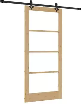 vidaXL Schiebet&uuml;r ORKDAL Massivholz & Glas, Natur/Schwarz, 93x202cm
